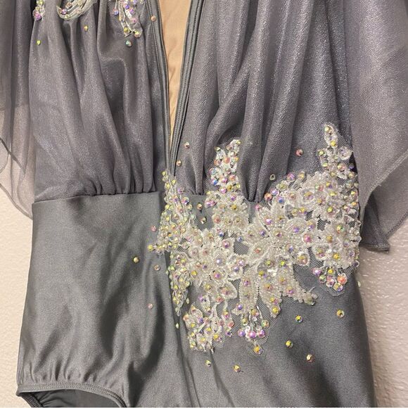 Glamour solo custom dance costume gray lyrical flutter sleeve SA-Small adult - Picture 5 of 14